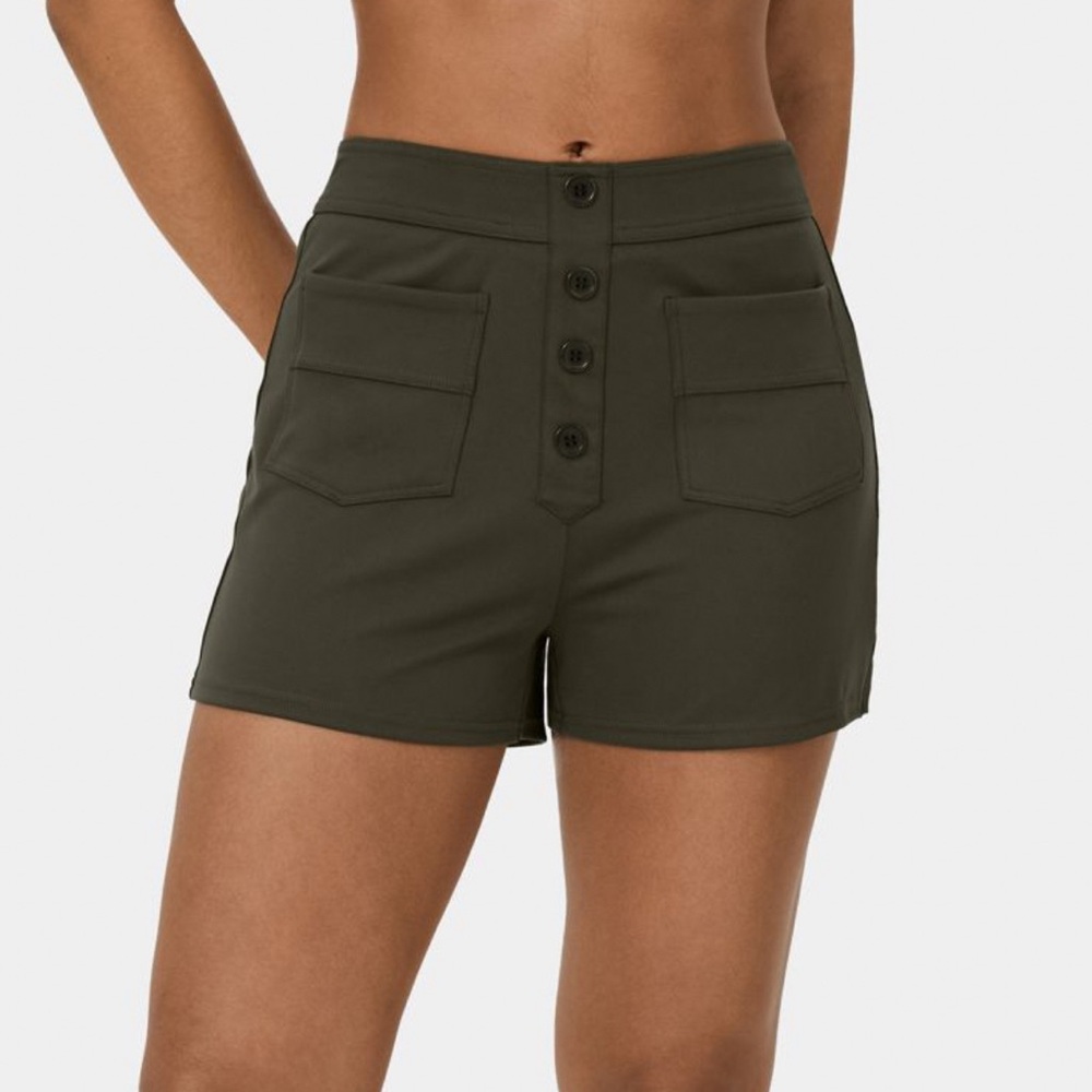 Halara High Waisted Button Multiple Pockets Casual Shorts 2.5''-Forest Night (L)